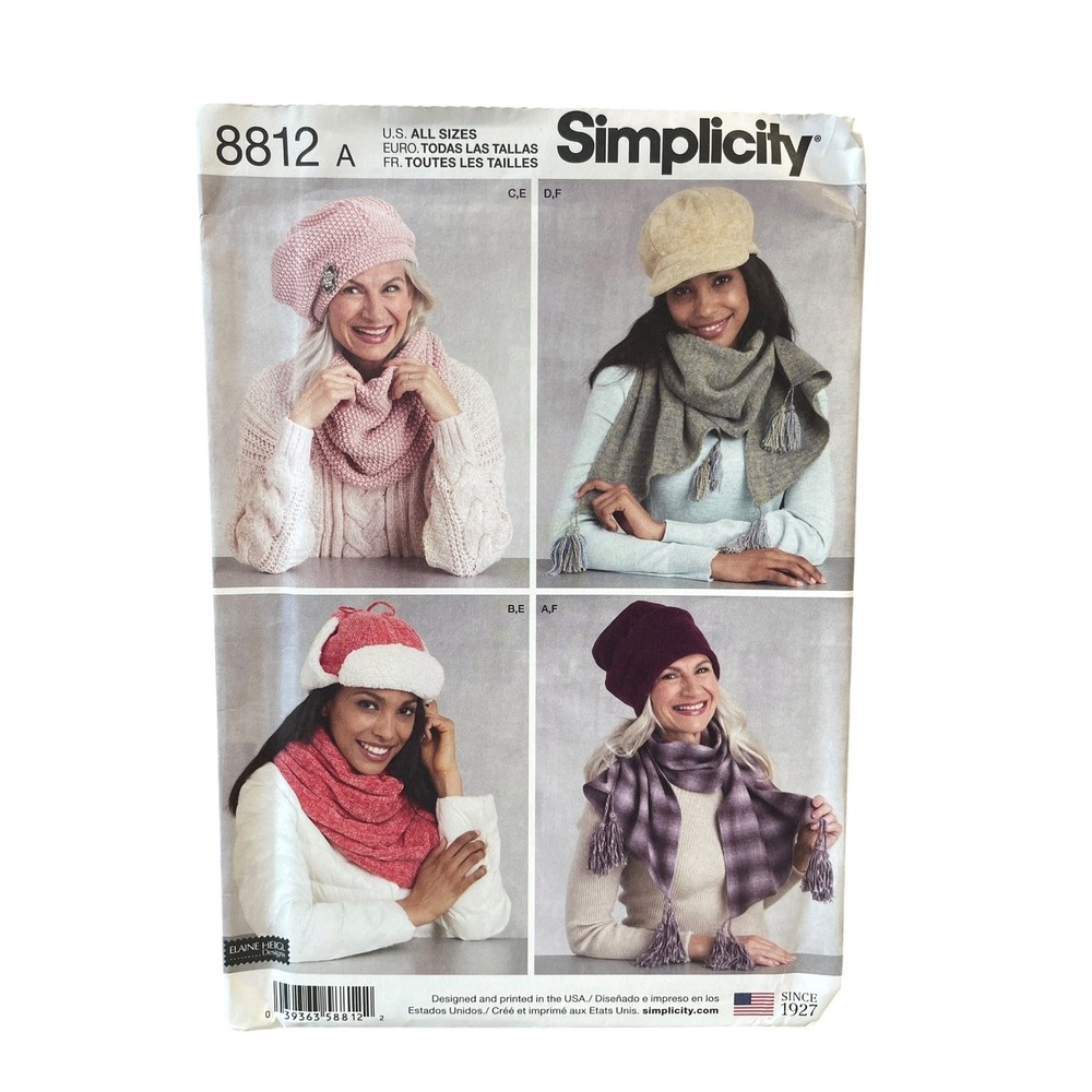 Simplicity Sewing Pattern 8812 Women All Sizes Hats Scarves Cold Weather Modern